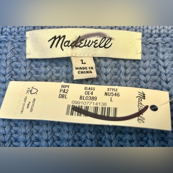 NWT Madewell Ribbed Lace-Up Chunky Sweater in Delphinium Blue, Size Large - Picture 11 of 13